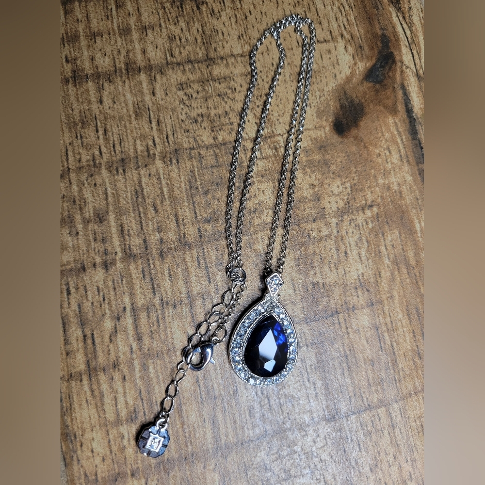 Vintage Silver and Blue Teardrop Necklace